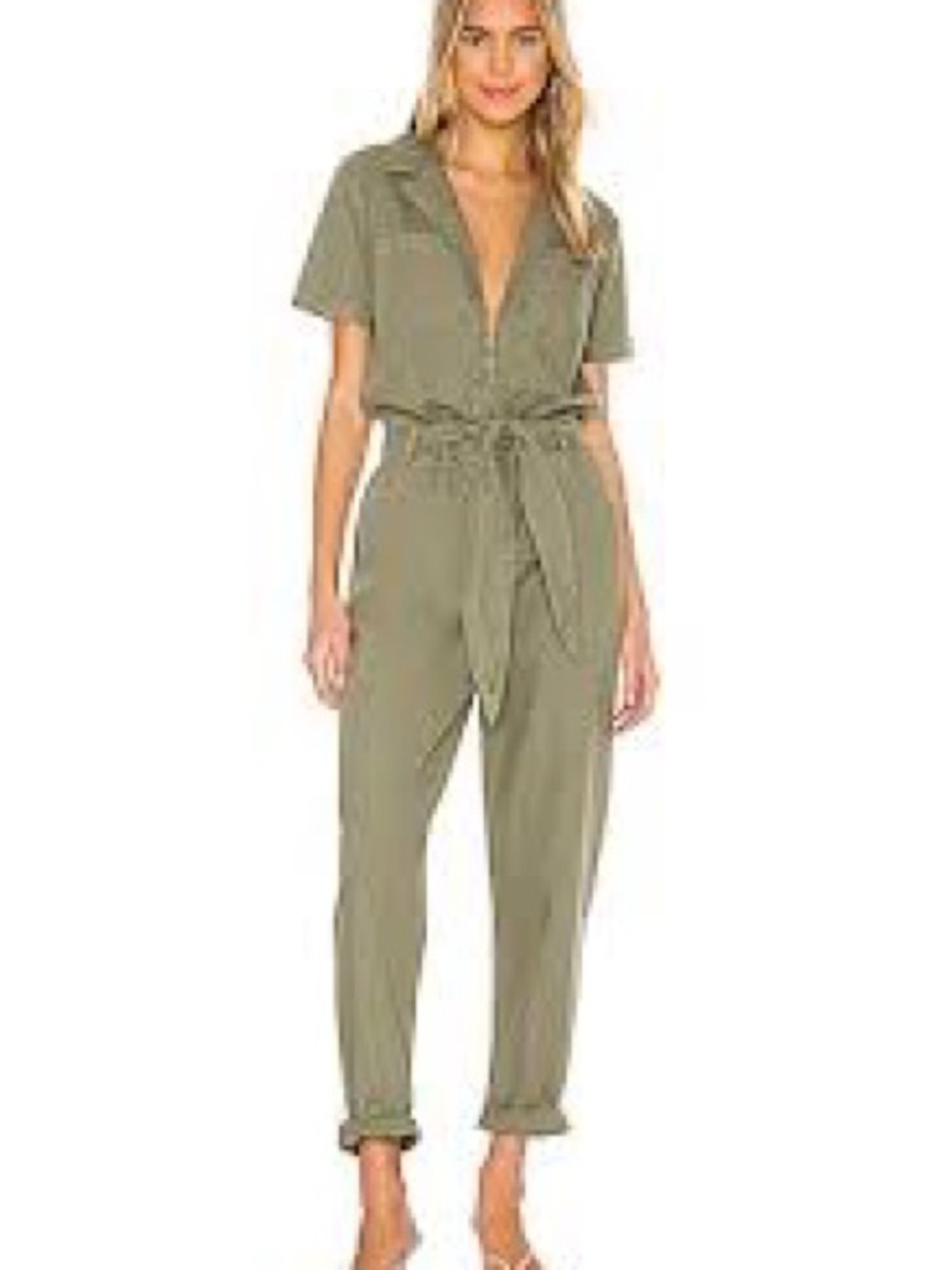 David Lerner New York Carson Zip Front Utility Jumpsuit Olive Cotton NWT Small